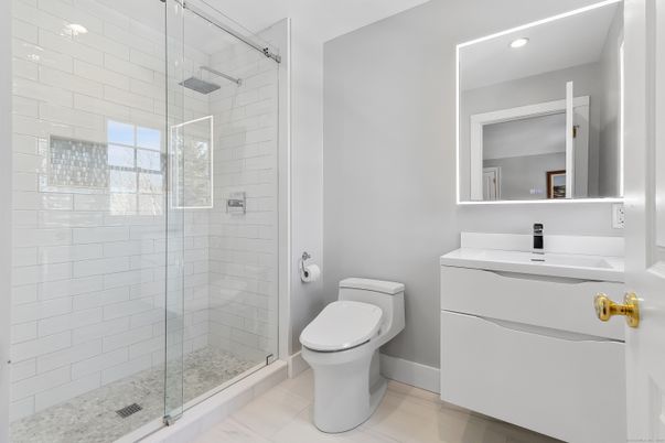 Bathroom, Glass Shower, Interior, Recessed Lighting