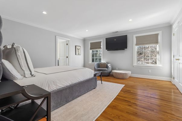 Bedroom, Interior, Recessed Lighting, Wood Texture Flooring