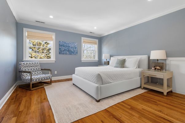 Bedroom, Interior, Recessed Lighting, Wood Texture Flooring