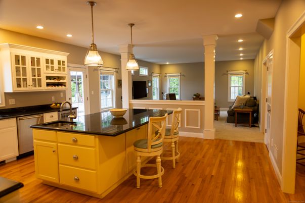 Interior, Kitchen, Pendant Lights, Recessed Lighting, Wood Texture Flooring