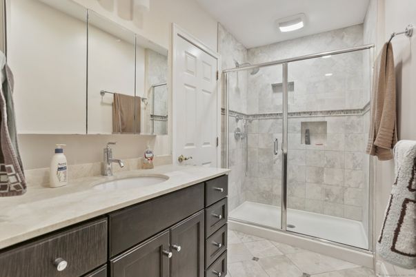 Bathroom, Glass Shower, Interior, Recessed Lighting