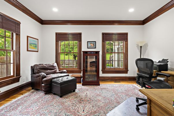 Home Office, Interior, Recessed Lighting, Wood Texture Flooring