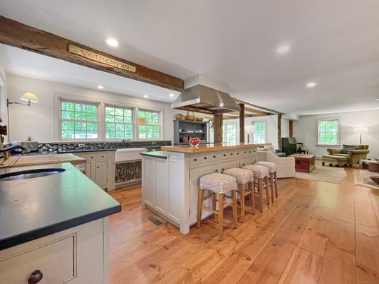 Interior, Kitchen, Living room, Recessed Lighting, Wooden Beams, Wood Texture Flooring