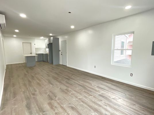 Empty room, Interior, Kitchen, Recessed Lighting, Wood Texture Flooring