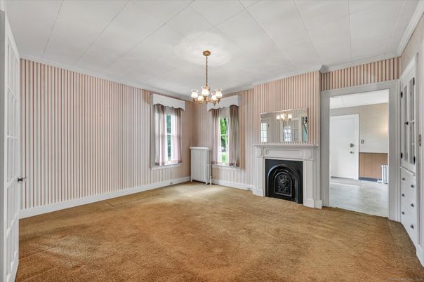 Chandelier, Empty room, Fireplace, Interior, Pendant Lights