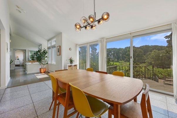 Dining room, Interior, Pendant Lights, Wood Texture Flooring