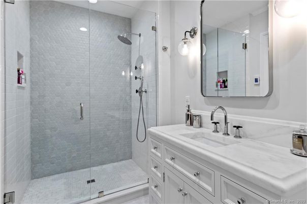 Bathroom, Glass Shower, Interior, Recessed Lighting