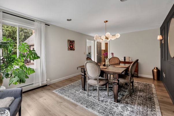 Dining room, Interior, Pendant Lights, Wood Texture Flooring