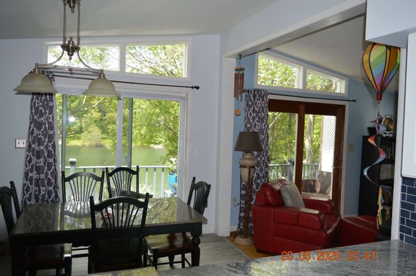 Dining room, Interior, Pendant Lights, Wood Texture Flooring