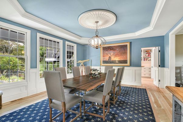 Dining room, Interior, Pendant Lights, Wood Texture Flooring
