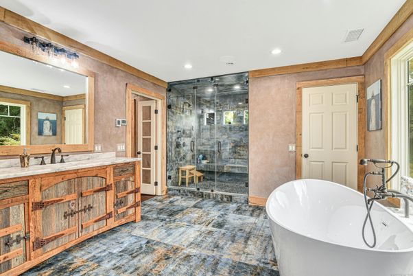 Bathroom, Dual Sink Vanities, Free Standing Baths, Glass Shower, Interior, Recessed Lighting