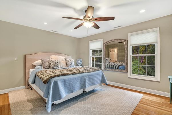 Bedroom, Interior, Recessed Lighting, Wood Texture Flooring