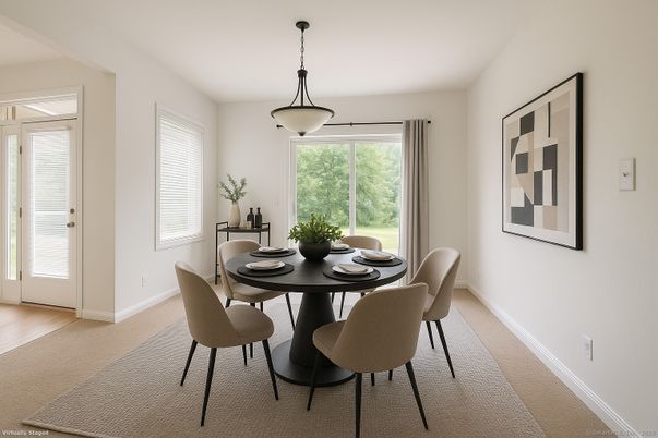 Dining room, Interior, Pendant Lights, Wood Texture Flooring