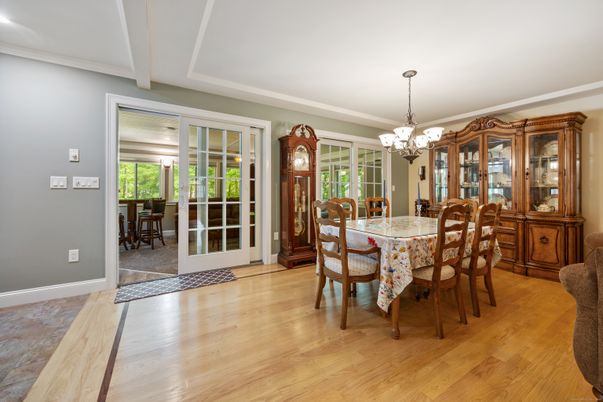Chandelier, Dining room, Interior, Wood Texture Flooring