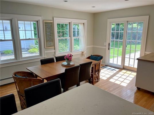 Dining room, Interior, Recessed Lighting, Wood Texture Flooring