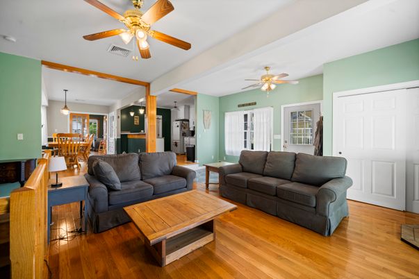 Dining room, Interior, Living room, Pendant Lights, Wood Texture Flooring