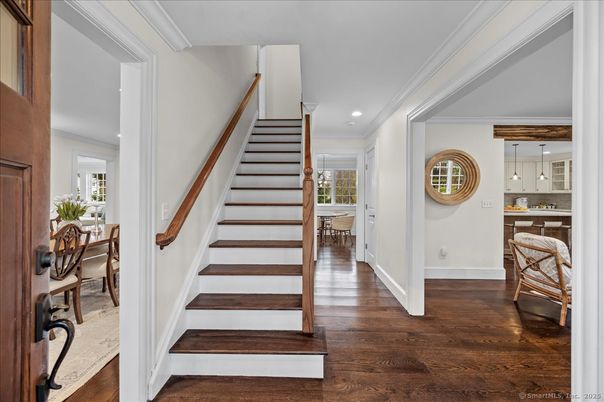 Dining room, Interior, Pendant Lights, Recessed Lighting, Wood Texture Flooring