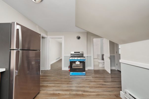 Interior, Kitchen, Stainless Steel Appliances, Wood Texture Flooring