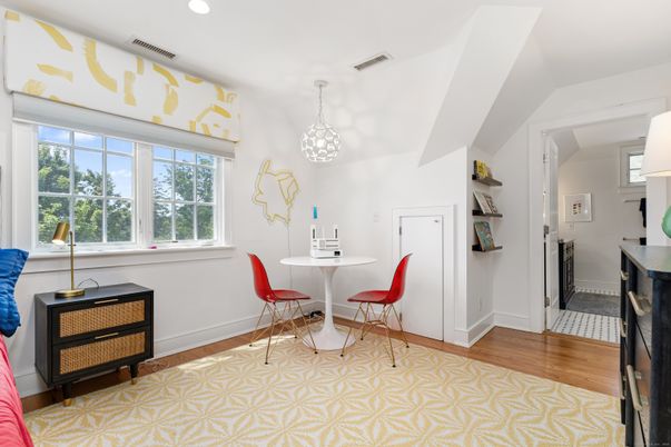 Dining room, Interior, Pendant Lights, Recessed Lighting, Wood Texture Flooring
