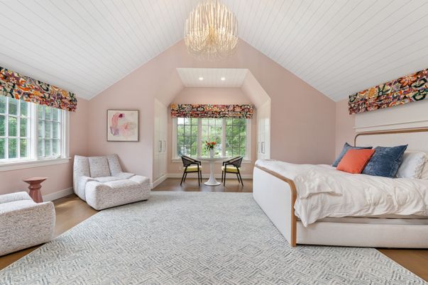 Bedroom, Chandelier, Interior, Recessed Lighting, Wood Texture Flooring