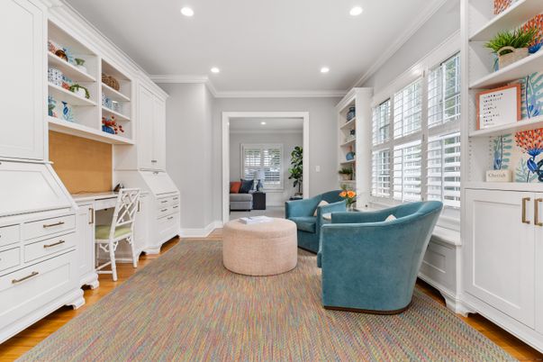 Home Office, Interior, Recessed Lighting, Wood Texture Flooring