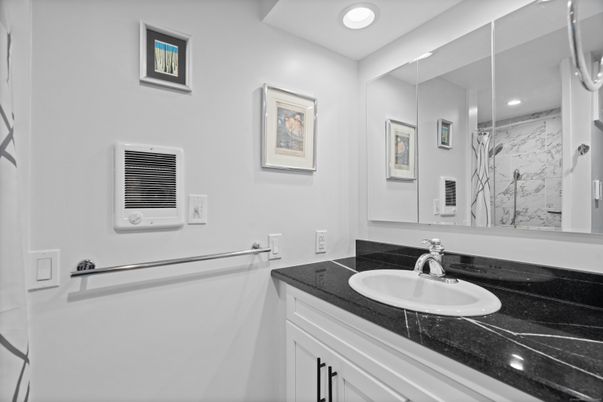 Bathroom, Interior, Recessed Lighting, Tile Countertops