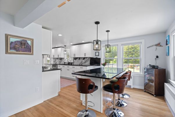 Interior, Kitchen, Pendant Lights, Recessed Lighting, Wood Texture Flooring