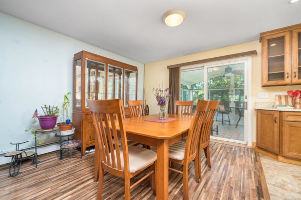 Dining room, Interior, Recessed Lighting, Wood Texture Flooring