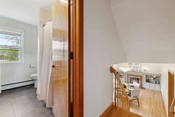 Bathroom, Fireplace, Interior, Wood Texture Flooring