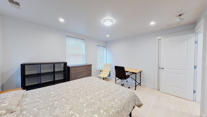 Bedroom, Home Office, Interior, Recessed Lighting, Wood Texture Flooring