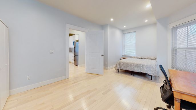 Bedroom, Interior, Recessed Lighting, Wood Texture Flooring