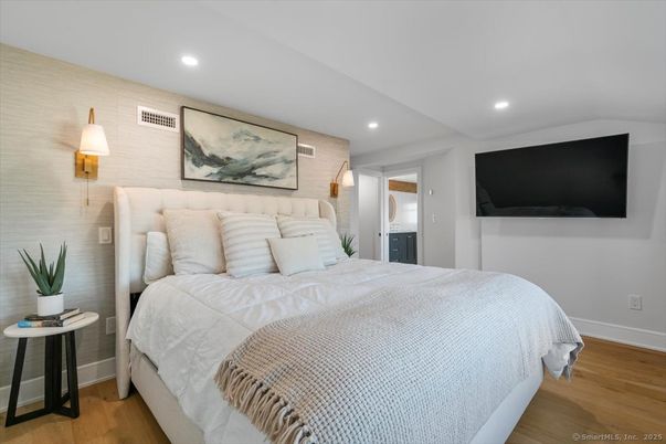 Bedroom, Interior, Recessed Lighting, Wood Texture Flooring