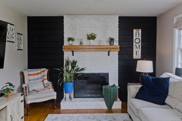 Fireplace, Interior, Living room, Stone Walls, Wood Texture Flooring