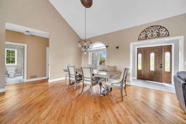Chandelier, Dining room, Interior, Pendant Lights, Wood Texture Flooring