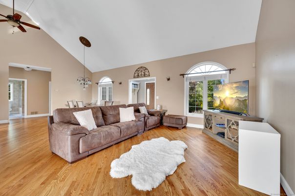 Dining room, Interior, Living room, Pendant Lights, Wood Texture Flooring