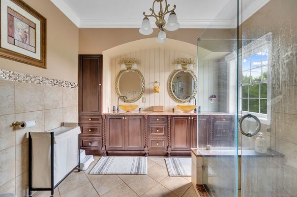 Bathroom, Dual Sink Vanities, Glass Shower, Interior