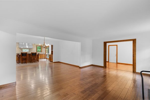 Chandelier, Empty room, Interior, Kitchen, Wood Texture Flooring