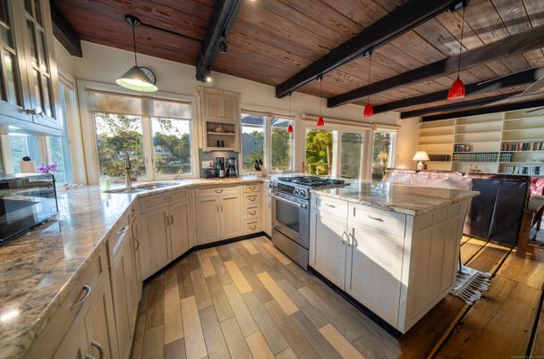 Interior, Kitchen, Pendant Lights, Wooden Beams, Wooden Ceilings, Wood Texture Flooring