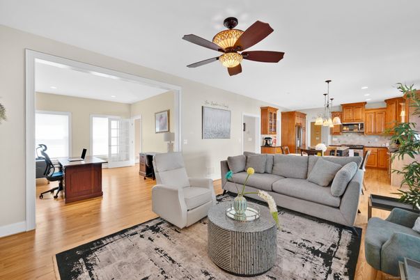 Dining room, Interior, Kitchen, Living room, Pendant Lights, Recessed Lighting, Wood Texture Flooring