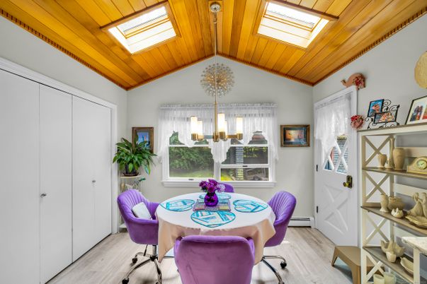 Dining room, Interior, Pendant Lights, Wooden Ceilings, Wood Texture Flooring