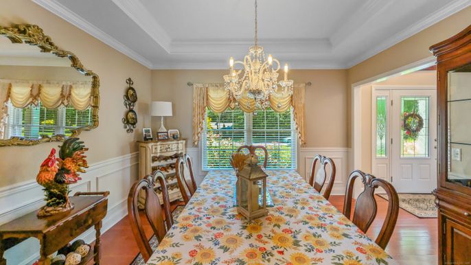 Chandelier, Dining room, Interior, Wood Texture Flooring