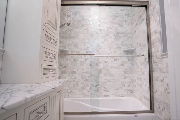 Bathroom, Glass Shower, Interior, Marble Walls