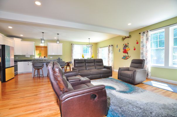 Interior, Kitchen, Living room, Pendant Lights, Recessed Lighting, Wood Texture Flooring