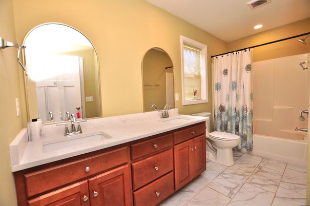 Bathroom, Dual Sink Vanities, Interior, Marble, Recessed Lighting