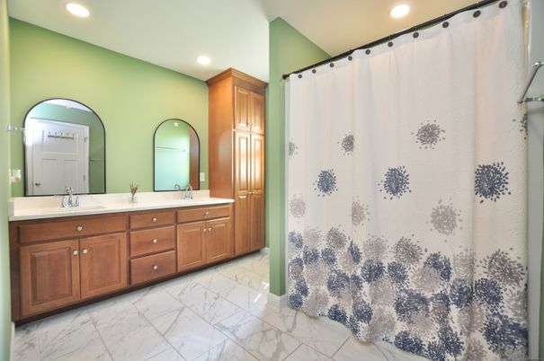 Bathroom, Dual Sink Vanities, Interior, Marble, Recessed Lighting