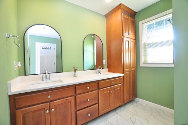 Bathroom, Dual Sink Vanities, Interior, Marble, Recessed Lighting