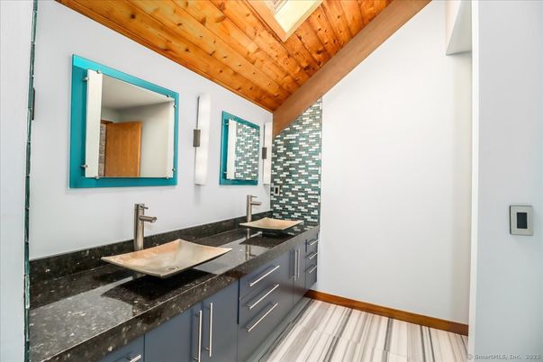 Bathroom, Dual Sink Vanities, Interior, Wooden Beams, Wooden Ceilings