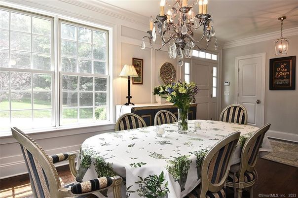 Chandelier, Dining room, Interior, Wood Texture Flooring