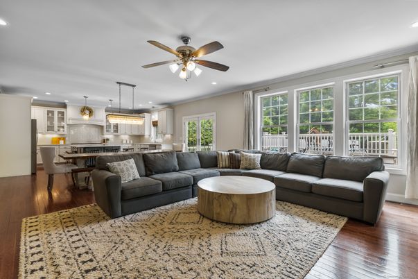 Dining room, Interior, Kitchen, Living room, Pendant Lights, Recessed Lighting, Stainless Steel Appliances, Wood Texture Flooring