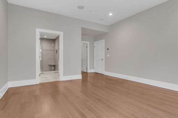 Bathroom, Empty room, Interior, Recessed Lighting, Wood Texture Flooring